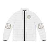 God Money Power Puffer Jacket — Men's White Logo Winter Coat