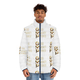 GMP Gold Logo Puffer Jacket — God Money Power All-Over Print
