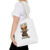God Money Power Crown Tote Bag — Religious Inspirational Statement Tote