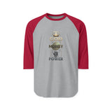 Raglan Shirt — "God Money Power" Crown Graphic Baseball Tee