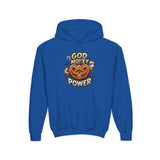 Halloween Pumpkin Hoodie — “God Money Power” Graphic Youth Sweatshirt