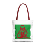 Jesus Face Mask Tote Bag – Green & Red Religious Graphic Shopper