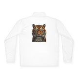 Tiger Graphic Quarter-Zip Pullover — 'God • Money • Power' Chest & Back Print