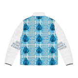 Powergod Money Puffer Jacket — All-Over Print Blue Graphic Men's Jacket