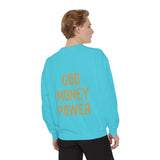 Sweatshirt — 'God Money Power' Crown & Fist Graphic Crewneck