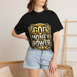 God Money Power Graphic T-Shirt — Bold Gold Faith & Hustle Tee