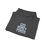 Hoodie — "God Money Power" Chrome Text Pullover