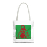 Jesus Face Mask Tote Bag – Green & Red Religious Graphic Shopper