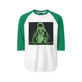 Raglan Shirt — Neon Green 'Good Money Power' Graphic Baseball Tee