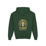 Youth Lion Crest Hoodie — GMP Gold Emblem Kids Pullover
