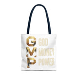 God Money Power Tote Bag – Gold 3-Word Motivational AOP Tote