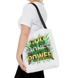 Tote Bag — "God Money Power" Bold Graphic Tote for Faith & Hustle