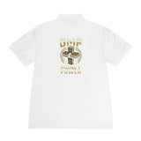 Money Power Polo — Men's White Sport Polo with 'GMP Money Power' Gold Dice Emblem