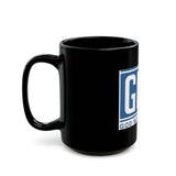 GMP "God Money Power" Black Coffee Mug — Blue Logo Inspirational Faith & Wealth Gift (11oz/15oz)