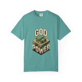 God Power T-Shirt — Faith Graphic Tee with Vintage Tank Illustration