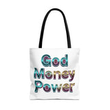 God Money Power Tote Bag – Bold 3D Typography Inspirational Carryall