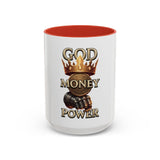 Coffee Mug — "God Money Power" Crown & Gauntlet Accent Ceramic Mug (11/15oz)