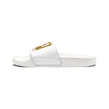 Slide Sandals — White "GMP (God Money Power)" Adjustable Strap Slides for Men
