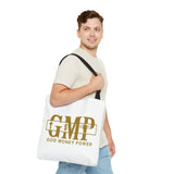 GMP "God Money Power" Gold Logo Tote Bag — Inspirational Faith & Prosperity Canvas Tote