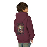 Youth Hoodie "God Money Power" Skull Graphic