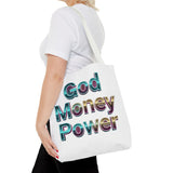 God Money Power Tote Bag – Bold 3D Typography Inspirational Carryall