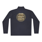 Quarter-Zip Pullover — 'God Money Power' Gold Crest