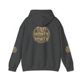 God Money Power Hoodie – Gold Globe Graphic Religious Streetwear