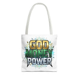 Tote Bag — "God Money Power" Graphic Religious Motivational Tote