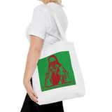 Jesus Face Mask Tote Bag – Green & Red Religious Graphic Shopper