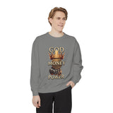 Sweatshirt — 'God Money Power' Crown & Fist Graphic Crewneck
