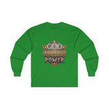 God Money Power Long Sleeve Tee — Vintage Crest Graphic