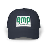 GMP 'God Money Power' Embroidered Classic Dad Cap — White Adjustable Baseball Hat