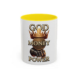 Coffee Mug — "God Money Power" Crown & Gauntlet Accent Ceramic Mug (11/15oz)
