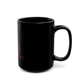 Black Mug — 'God Money Power' Red Graphic Religious Bandana Design (11oz/15oz)