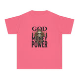 Youth Tee — 'God Money Power' Skull Graphic Tee, Edgy Vintage Streetwear for Kids
