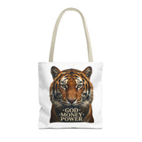 Tiger 'God Money Power' Tote Bag — Bold Wildlife Statement Bag
