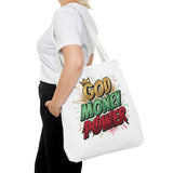 God Money Power Tote Bag — Bold Graphic Faith & Prosperity Statement Tote
