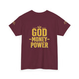 GMP "God Money Power" Tee - Gold Logo Graphic T-Shirt