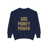 Sweatshirt — 'God Money Power' Crown & Fist Graphic Crewneck