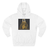 Three-Panel Fleece Hoodie — Vintage Gold Priest Graphic “God Money Power”