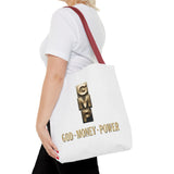 God • Money • Power Tote Bag — Inspirational Gold Block Design
