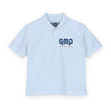 Kids White Polo Shirt with 'GMP Good Money Power' Navy Logo — Youth DryBlend® Jersey