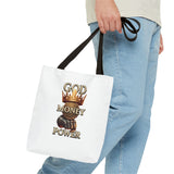 God Money Power Crown Tote Bag — Religious Inspirational Statement Tote