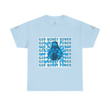 God Money Power Graphic Tee — Blue Anime Design