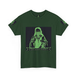 Graphic Tee — 'God Money Power' Neon Saint Illustration