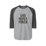 God Money Power Raglan Shirt – Vintage Faith & Hustle Baseball Tee