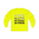 Long Sleeve Tee — "Put God First, Hustle for the Money, Put Yourself in Power" Inspirational Faith & Hustle Top