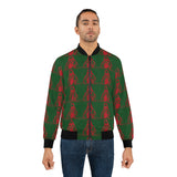 Christmas Hooded Figure Bomber Jacket — Red & Green Holiday Pattern