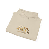 God • Money • Power Hoodie — White Pullover with Gold GMP Logo