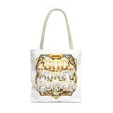 Tote Bag — "God Money Power" Gold Graphic Tote for Faith & Hustle